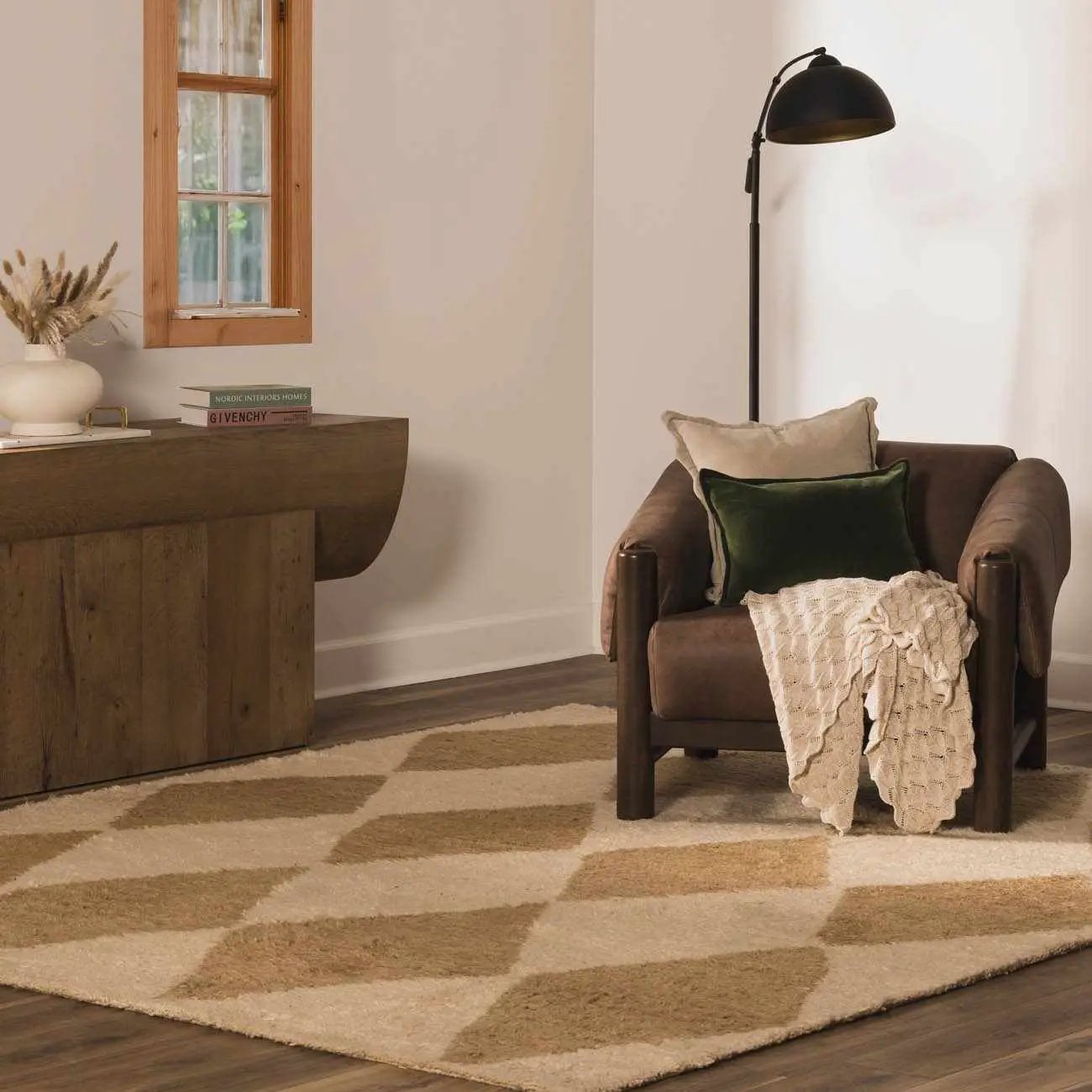 Tivka Diamond Checkered Wool Rug by Boutique Rugs