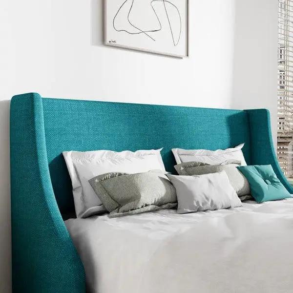 Full Size Turquoise Linen Blend Upholstered Platform Bed with Wingback Headboard by HomePacific