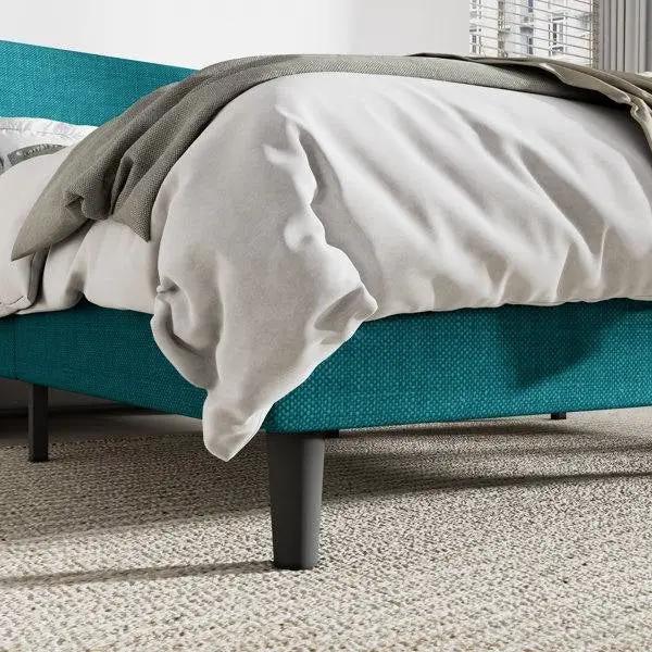 Full Size Turquoise Linen Blend Upholstered Platform Bed with Wingback Headboard by HomePacific