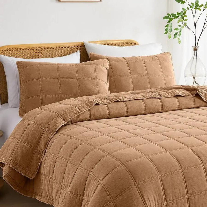King / California King size Taupe Brown Sienna Faded Stone Washed Cotton Quilt by HomePacific
