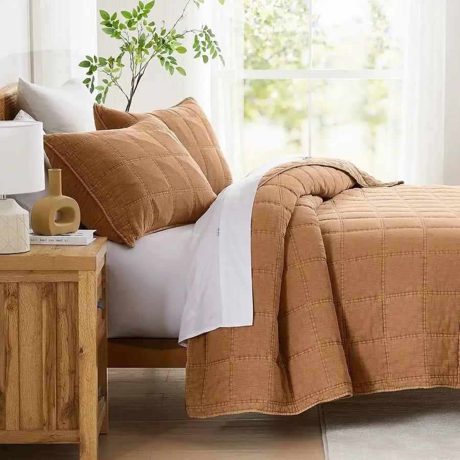 King / California King size Taupe Brown Sienna Faded Stone Washed Cotton Quilt by HomePacific