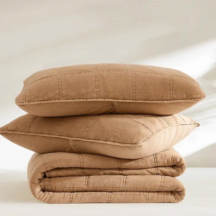 King / California King size Taupe Brown Sienna Faded Stone Washed Cotton Quilt by HomePacific