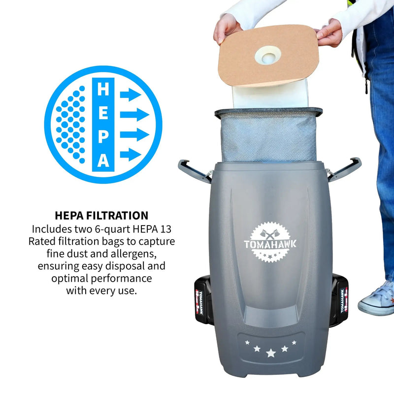18V Battery Powered Backpack Vacuum 6L for Janitorial Cleaning – Lightweight Cordless Commercial Vacuum with Quiet Operation by Tomahawk Power