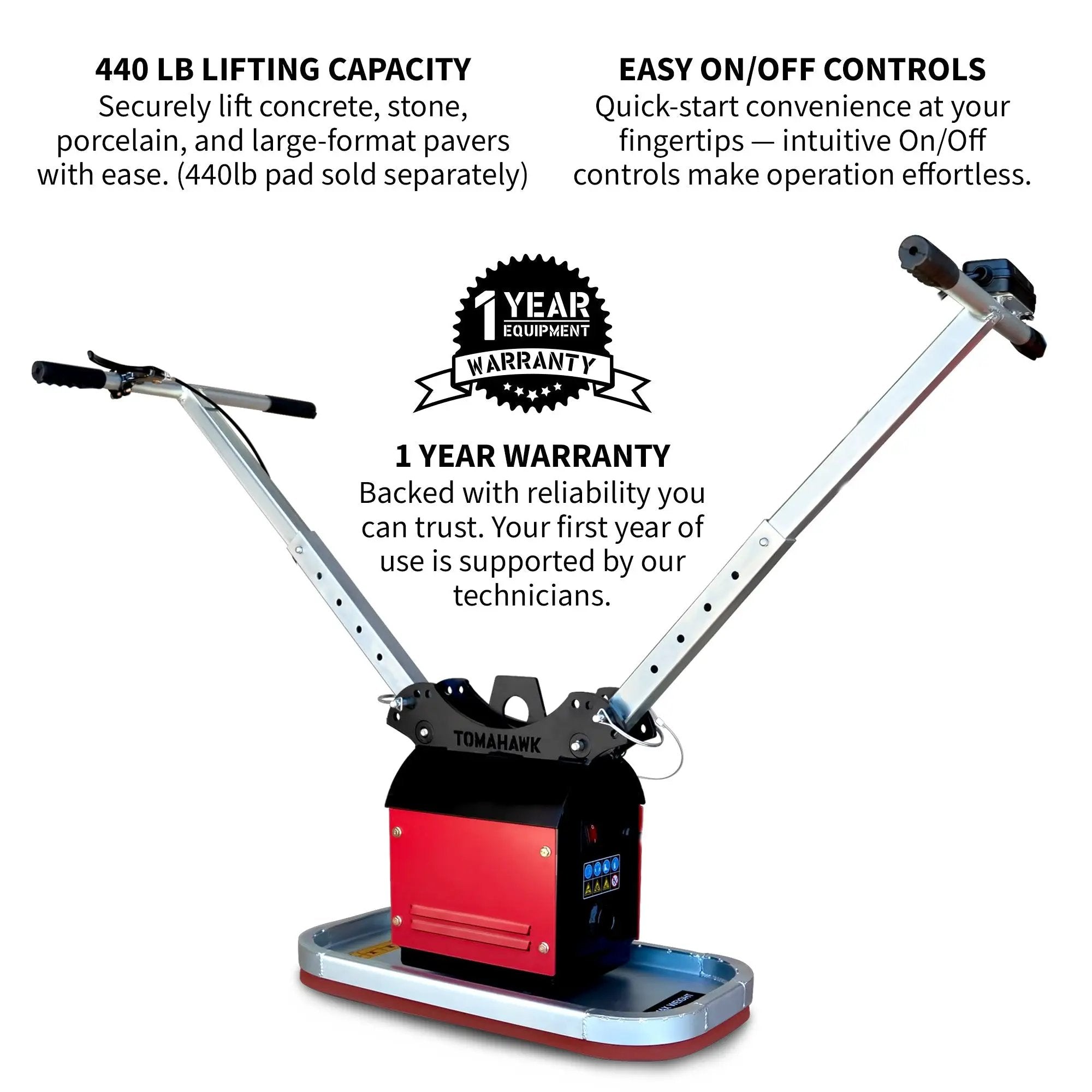 Tomahawk 440 lb Electric Paver Slab Vacuum Lifter 1200W for Hardscaping, Concrete, and Stone Placement by Tomahawk Power