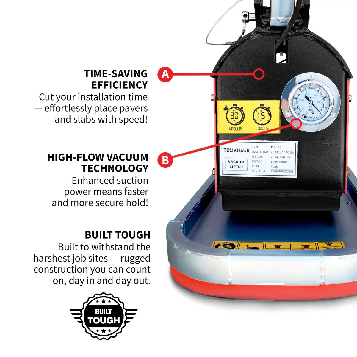 Tomahawk 440 lb Electric Paver Slab Vacuum Lifter 1200W for Hardscaping, Concrete, and Stone Placement, photo 6 of 12