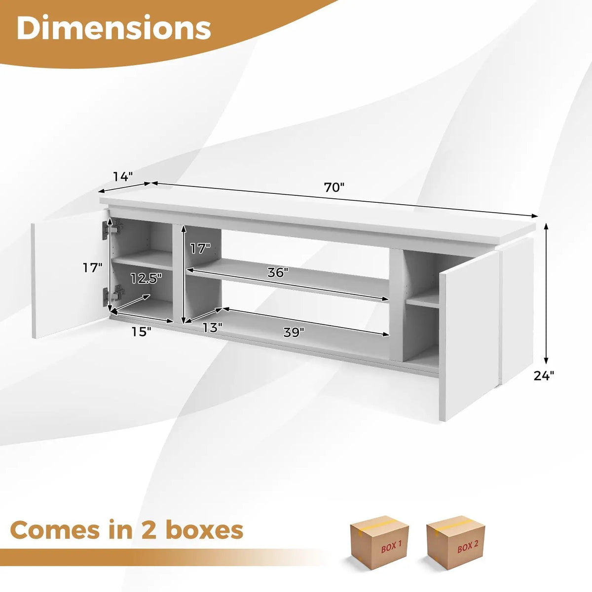 TV Cabinet with 3 Adjustable Shelves and Anti-Tipping Kits for TVs up to 80 Inch, photo 5 of 9