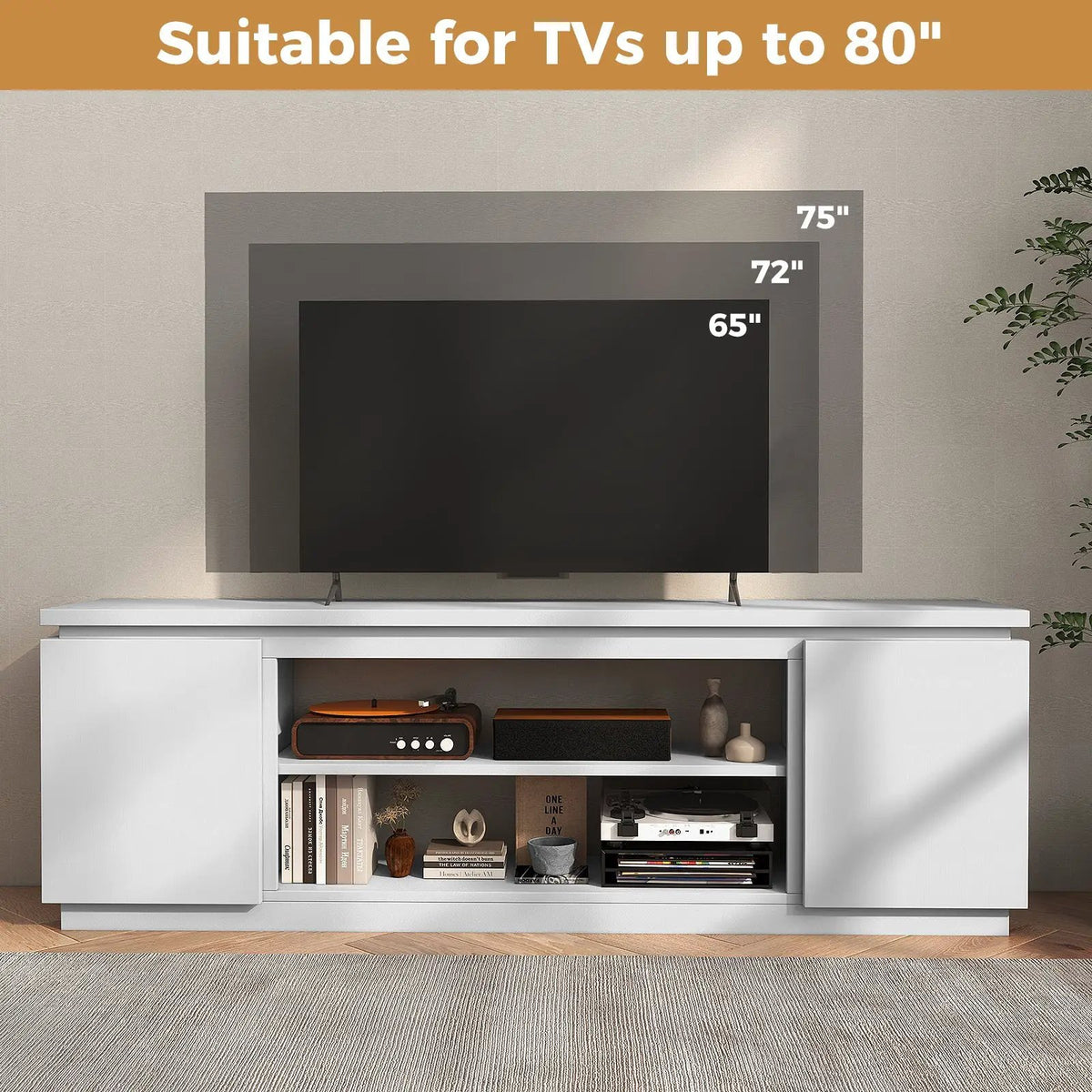 TV Cabinet with 3 Adjustable Shelves and Anti-Tipping Kits for TVs up to 80 Inch, photo 7 of 9