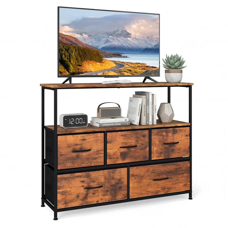 TV Stand Dresser for 45 Inch TV 5 Fabric Drawer Entertainment Center by DirectDeals