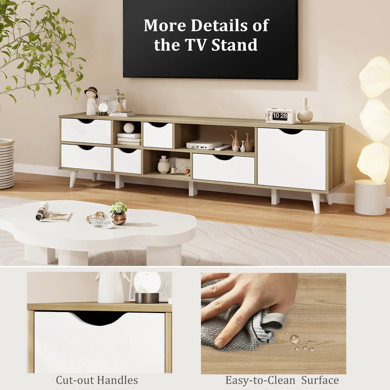 TV Stand for TVs up to 65” Television Cabinet w/ 5 Drawers & 3 Open Shelves-Oak by DirectDeals