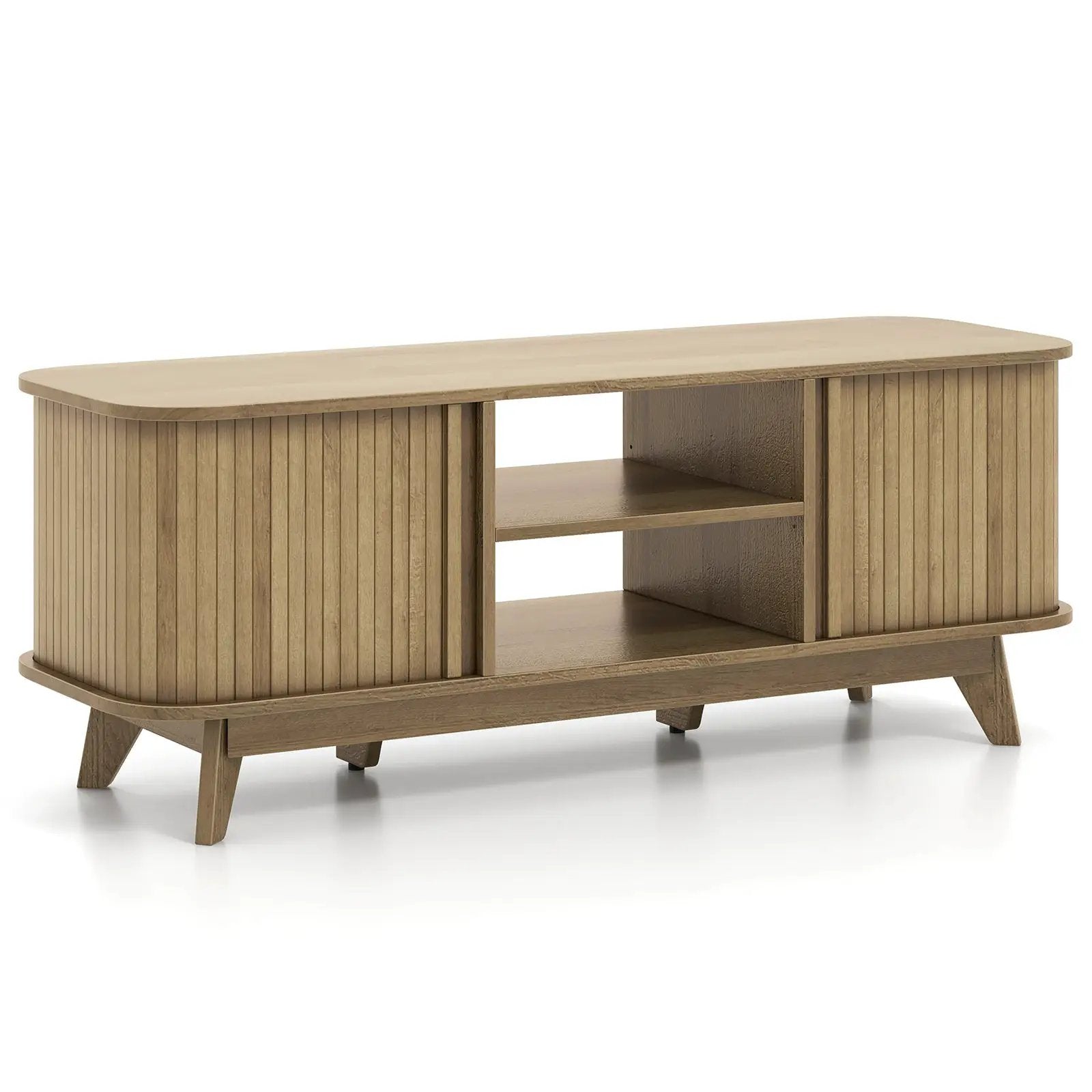 TV Stand for 55-Inch TV Media Console Table with Dual Sliding Doors-Oak by DirectDeals