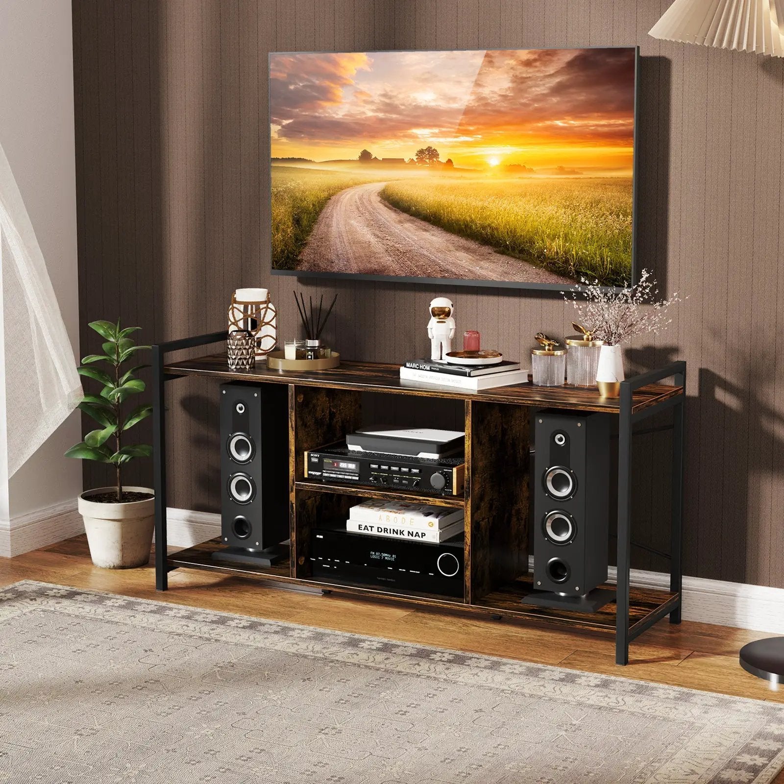 TV Stand for 55 Inch TVs Industrial Entertainment Center-Rustic Brown by DirectDeals