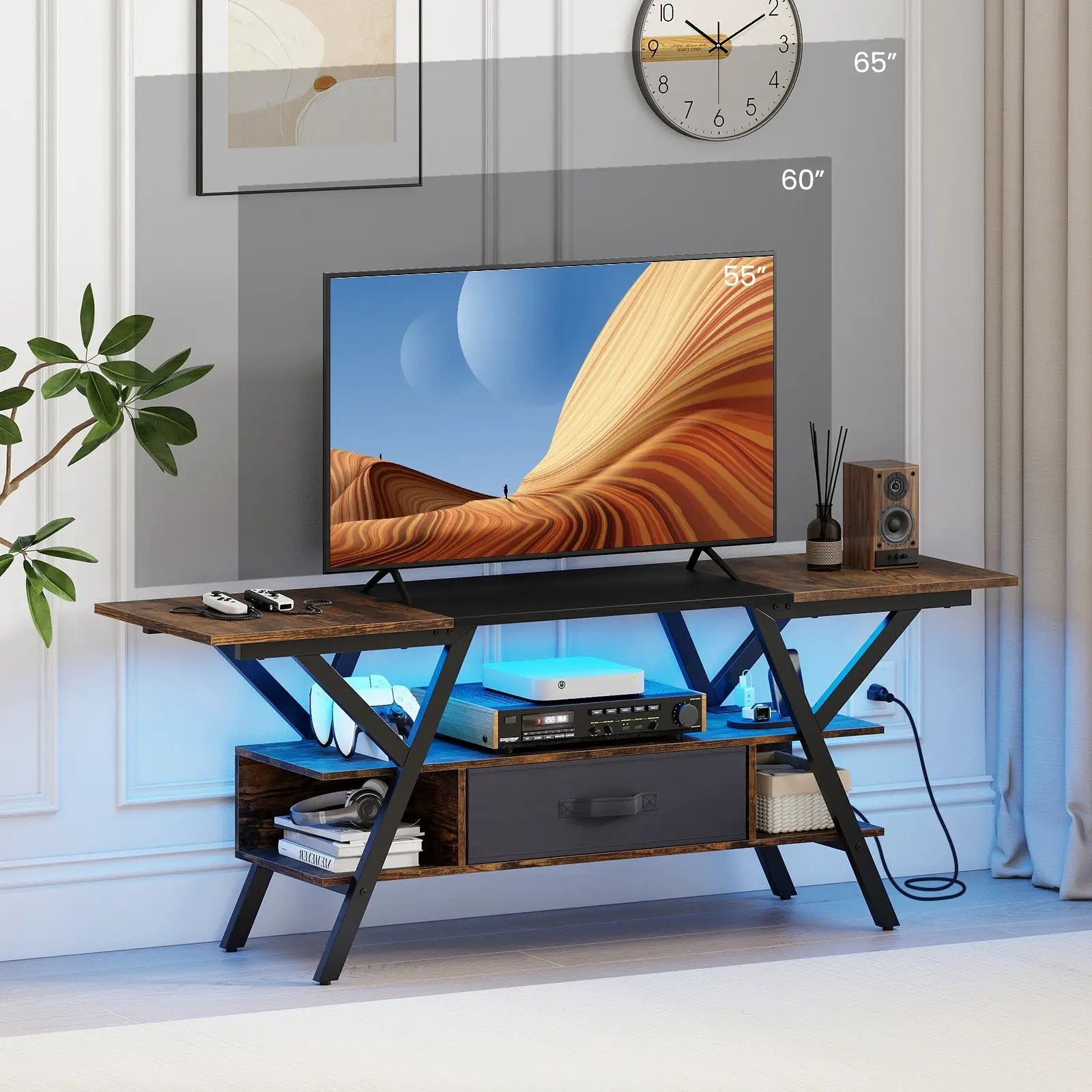 TV Stand for 65 Inch TVs with Power Outlets and LED Lights by DirectDeals