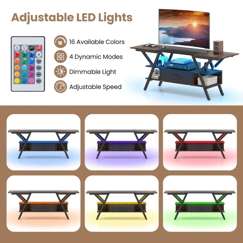 TV Stand for 65 Inch TVs with Power Outlets and LED Lights by DirectDeals
