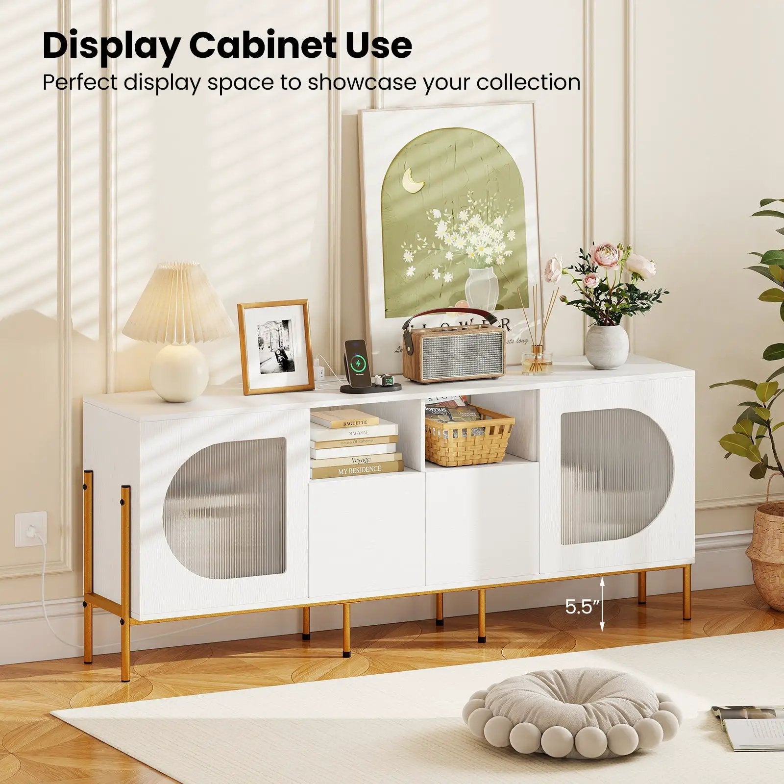 TV Stand for 70 Inch TV with Power Outlets Drawers and Open Shelves-White by DirectDeals