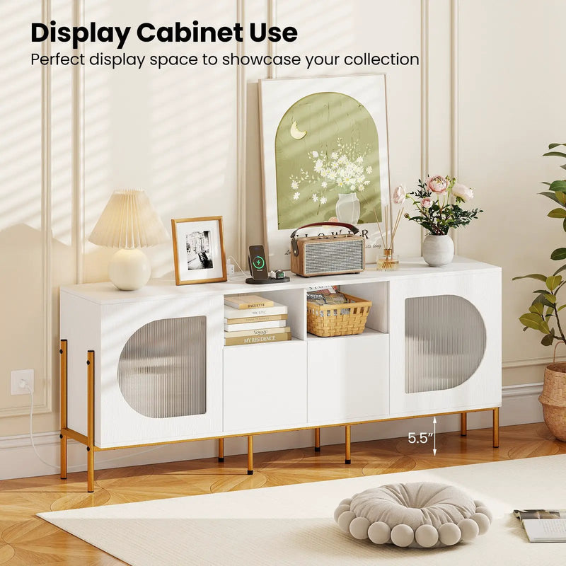 TV Stand for 70 Inch TV with Power Outlets Drawers and Open Shelves-White by DirectDeals
