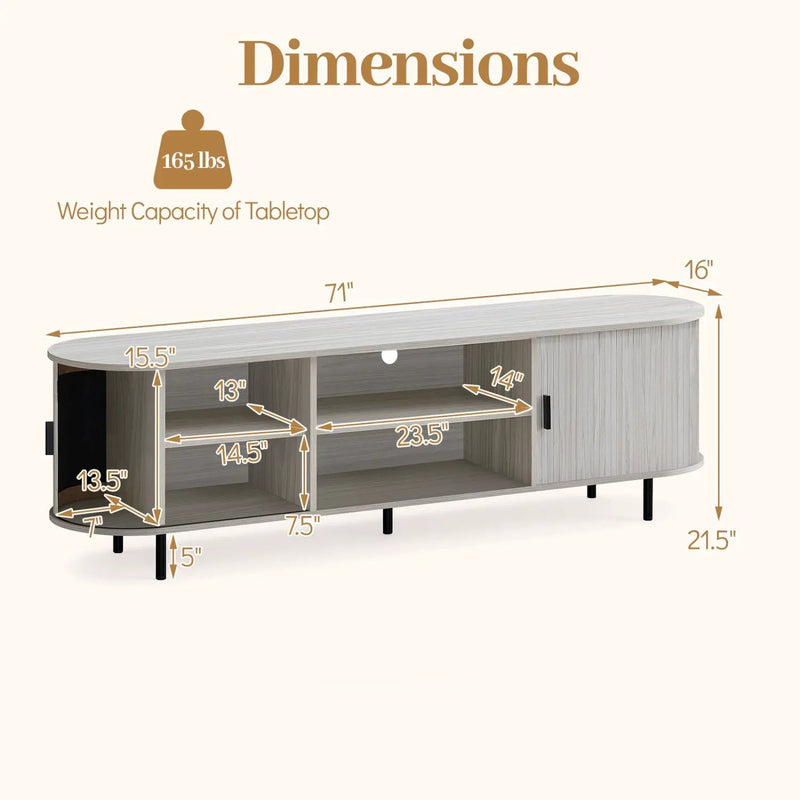 TV Stand for 80 Inch TVs Mid Century Modern Entertainment Center with Fluted Sliding Doors by DirectDeals