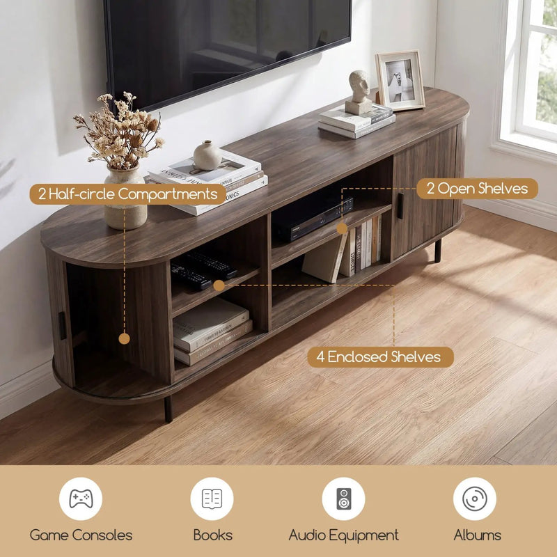 TV Stand for 80 Inch TVs Mid Century Modern Entertainment Center with Fluted Sliding Doors by DirectDeals