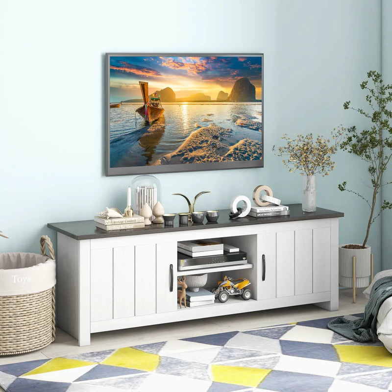 TV Stand with 2 Cabinets and Open Shelves for TVs up to 65 Inch by DirectDeals