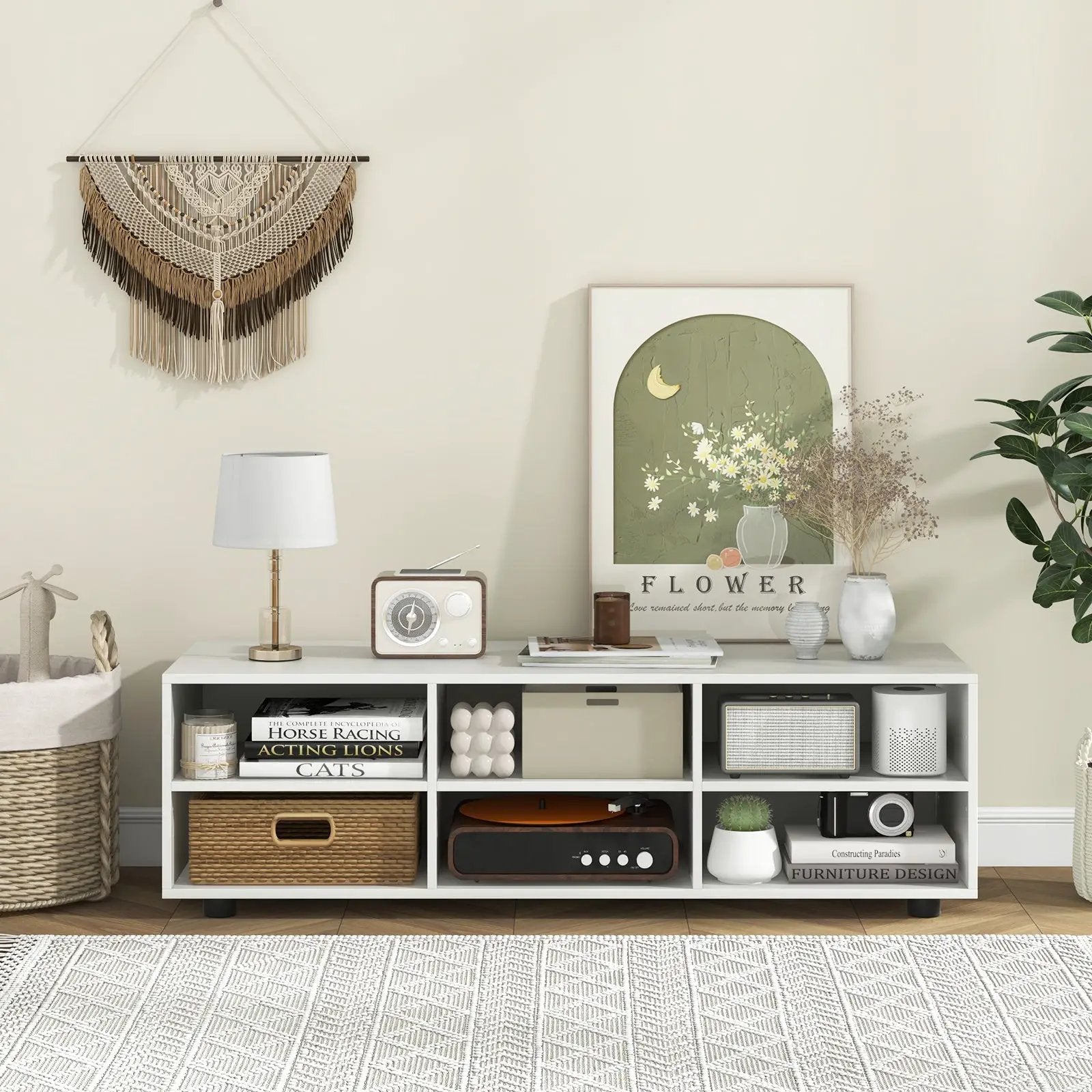 TV Stand for TV up to 55 Inch with 6 Storage Compartments-White by DirectDeals