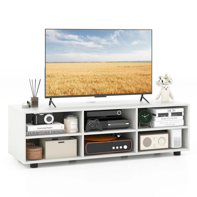 TV Stand for TV up to 55 Inch with 6 Storage Compartments-White by DirectDeals