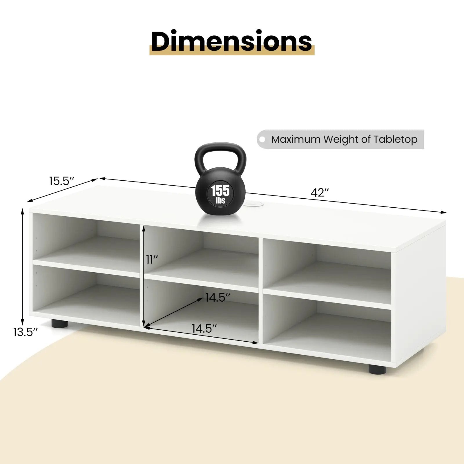 TV Stand for TV up to 55 Inch with 6 Storage Compartments-White by DirectDeals