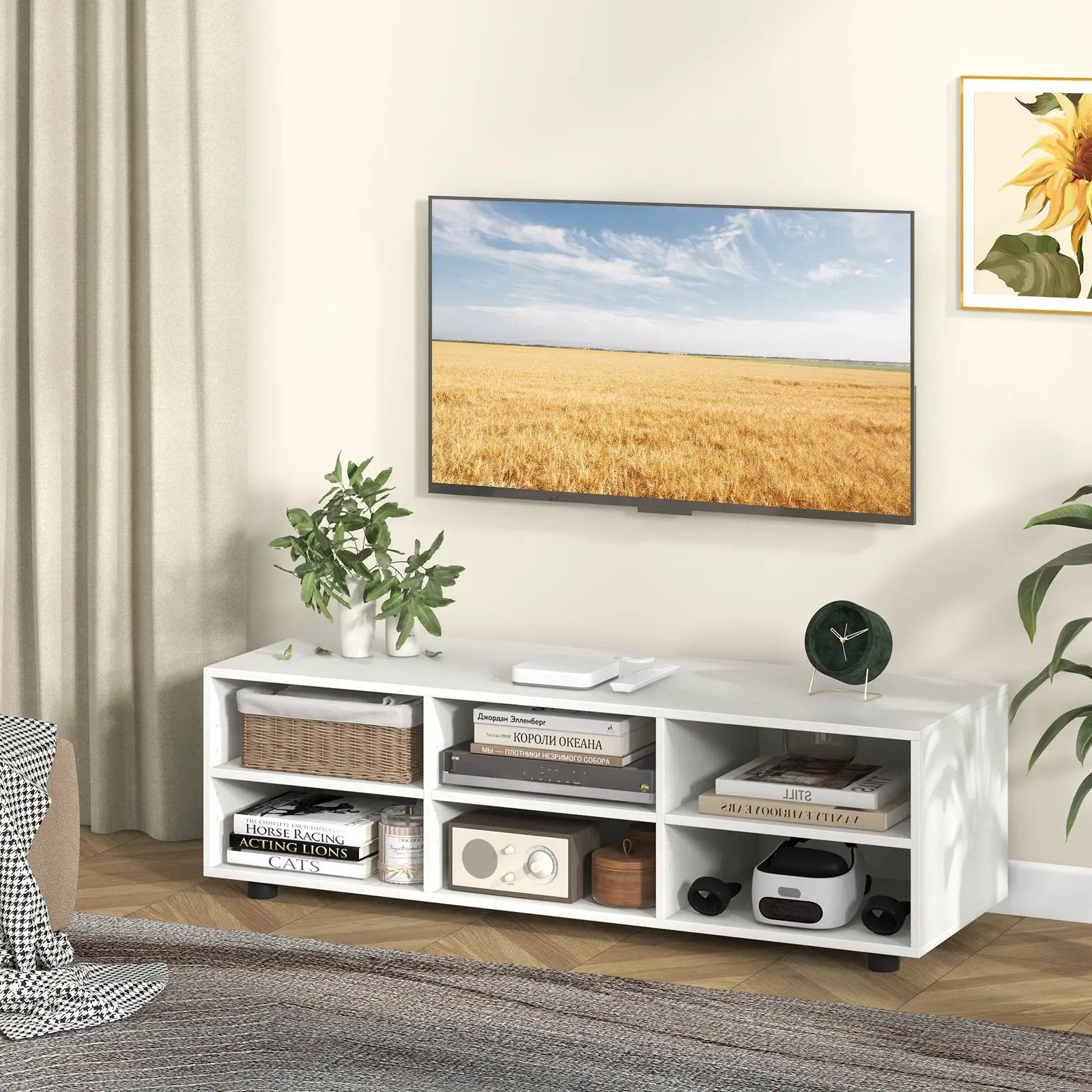 TV Stand for TV up to 55 Inch with 6 Storage Compartments-White by DirectDeals
