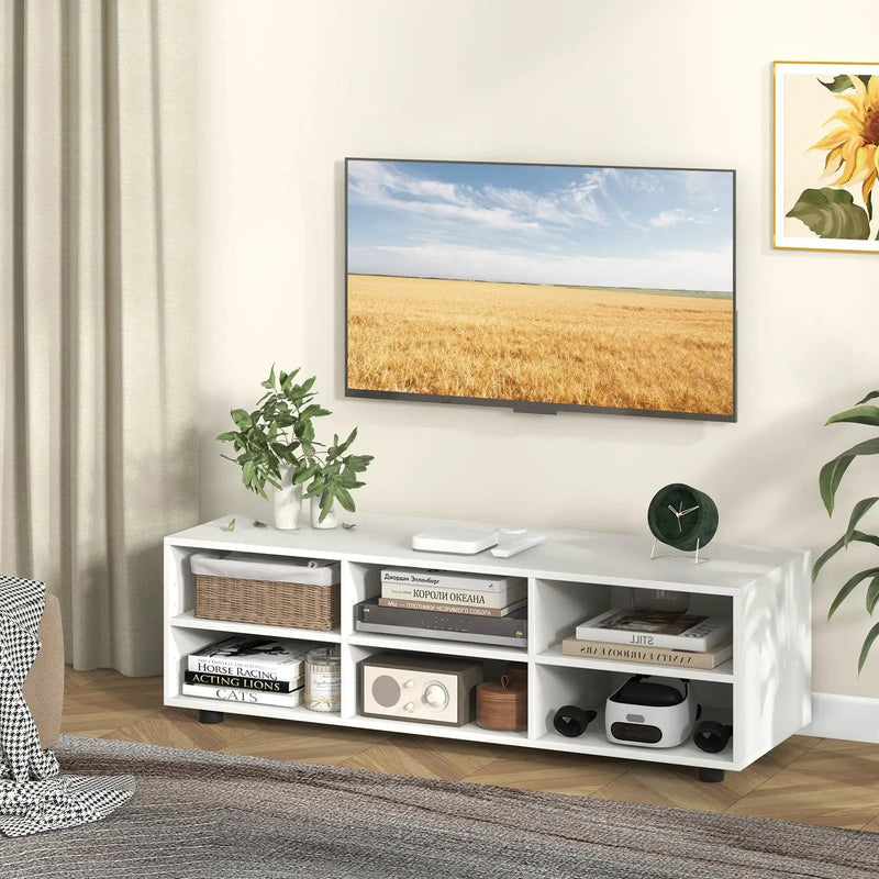 TV Stand for TV up to 55 Inch with 6 Storage Compartments-White by DirectDeals