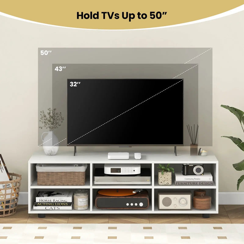 TV Stand for TV up to 55 Inch with 6 Storage Compartments-White by DirectDeals