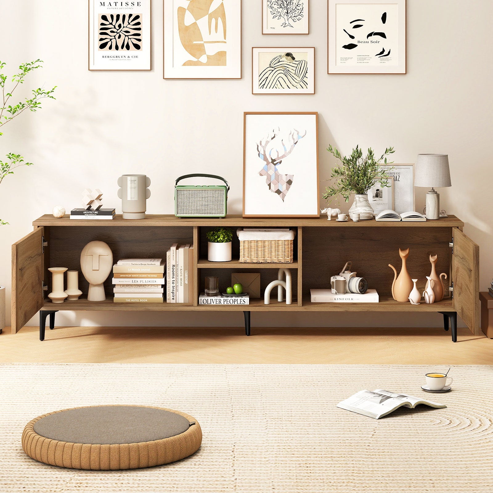 TV Stand for TVs up to 70 Inch Waveform Fluted Entertainment Center-Oak by DirectDeals