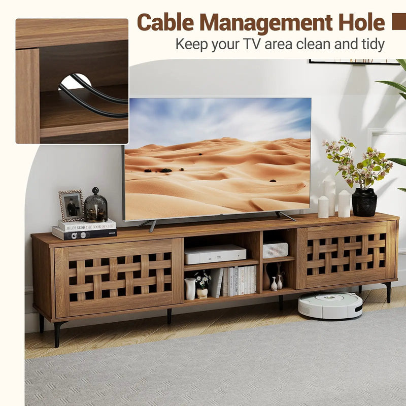 TV Stand for TVs up to 80" with 2 Doors and Storage Cabinets-Walnut by DirectDeals