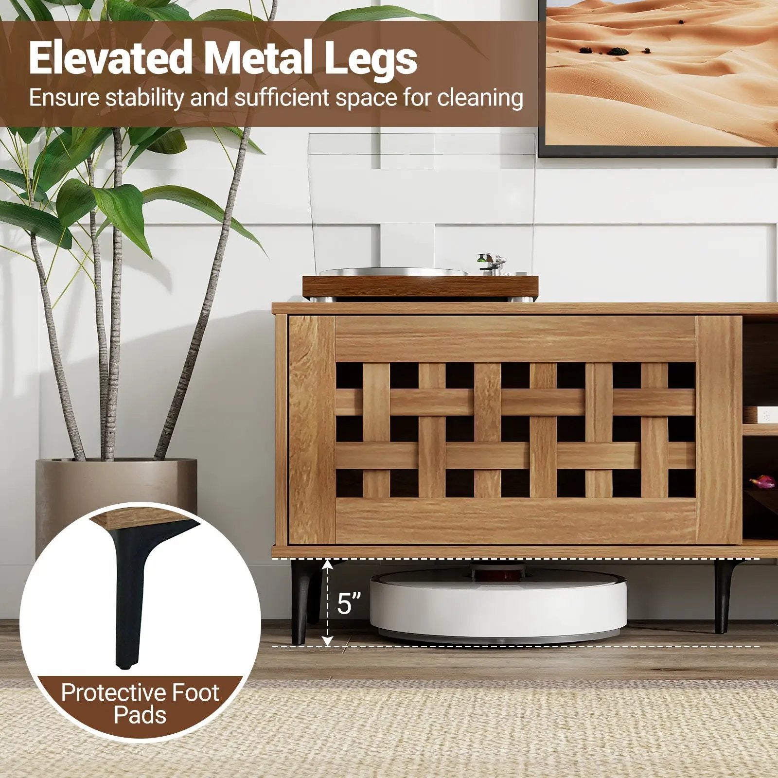 TV Stand for TVs up to 80" with 2 Doors and Storage Cabinets-Walnut by DirectDeals