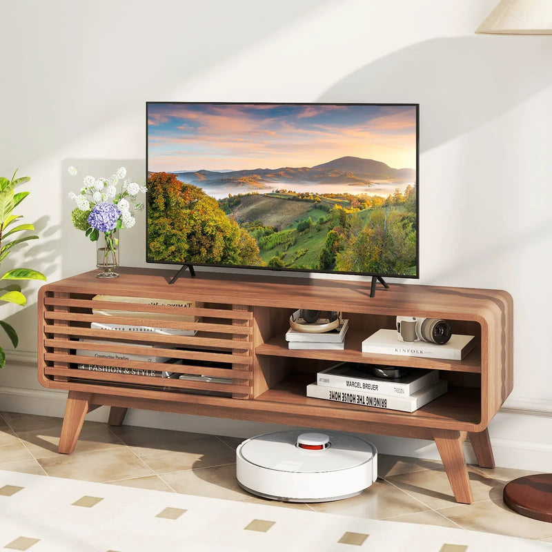TV Stand for TVs up to 55" with Sliding Door and Adjustable Shelves for Living Room-Brown by DirectDeals