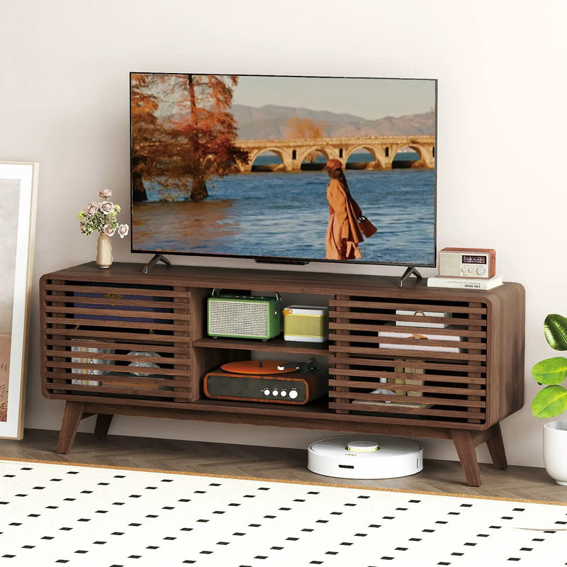 TV Stand for TVs up to 65" with Sliding Doors and Adjustable Shelves for Living Room-Walnut by DirectDeals