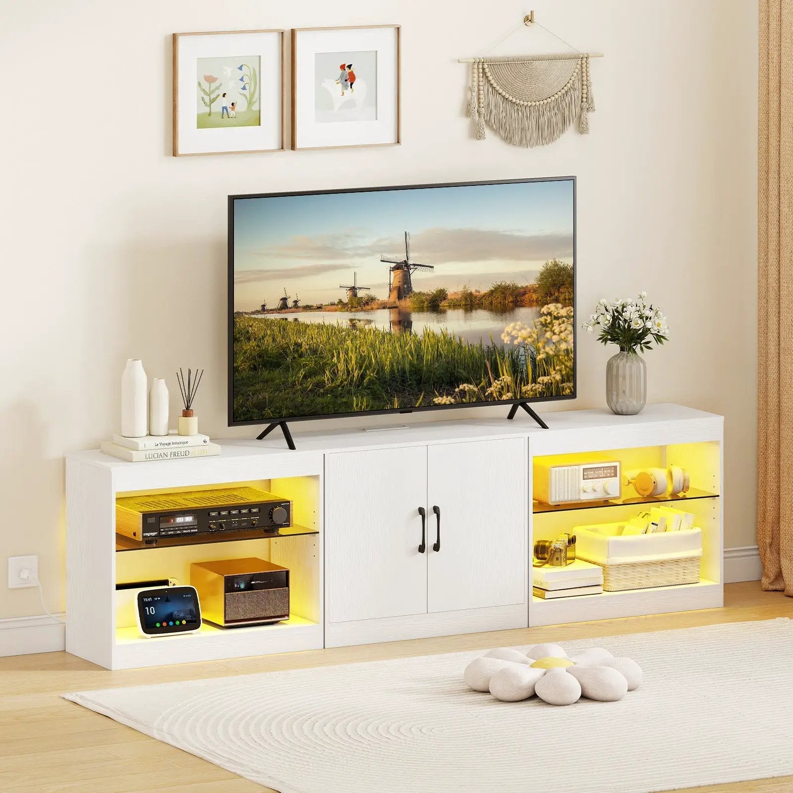 Record Player Stand with LED Light and Power Outlets by DirectDeals
