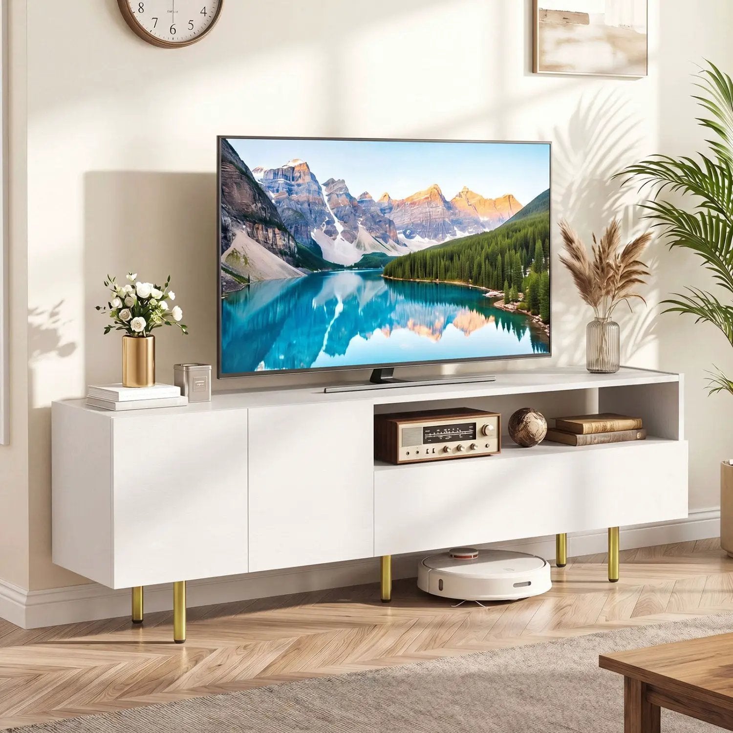 TV Stand for TVs up to 70" with Storage Cabinet and Metal Legs by DirectDeals