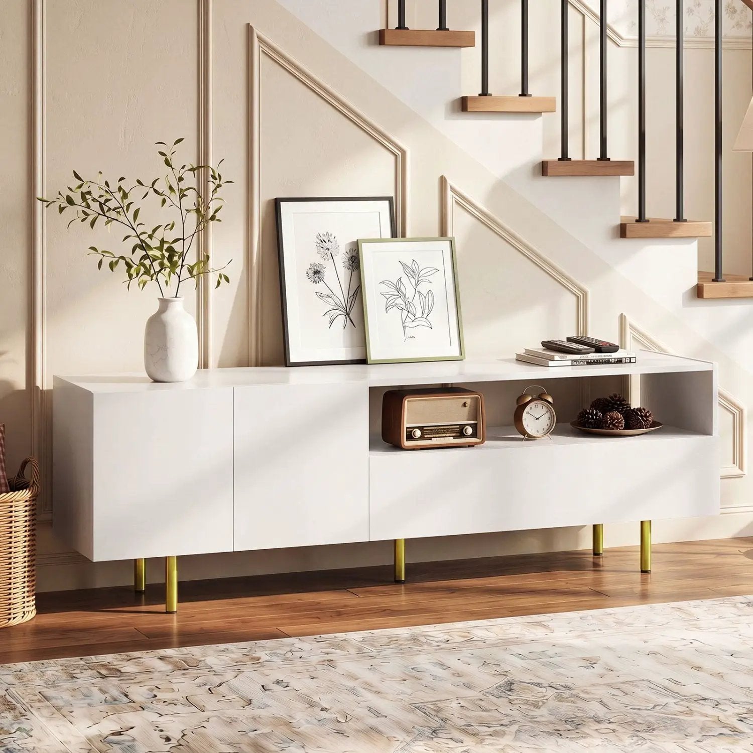 TV Stand for TVs up to 70" with Storage Cabinet and Metal Legs by DirectDeals