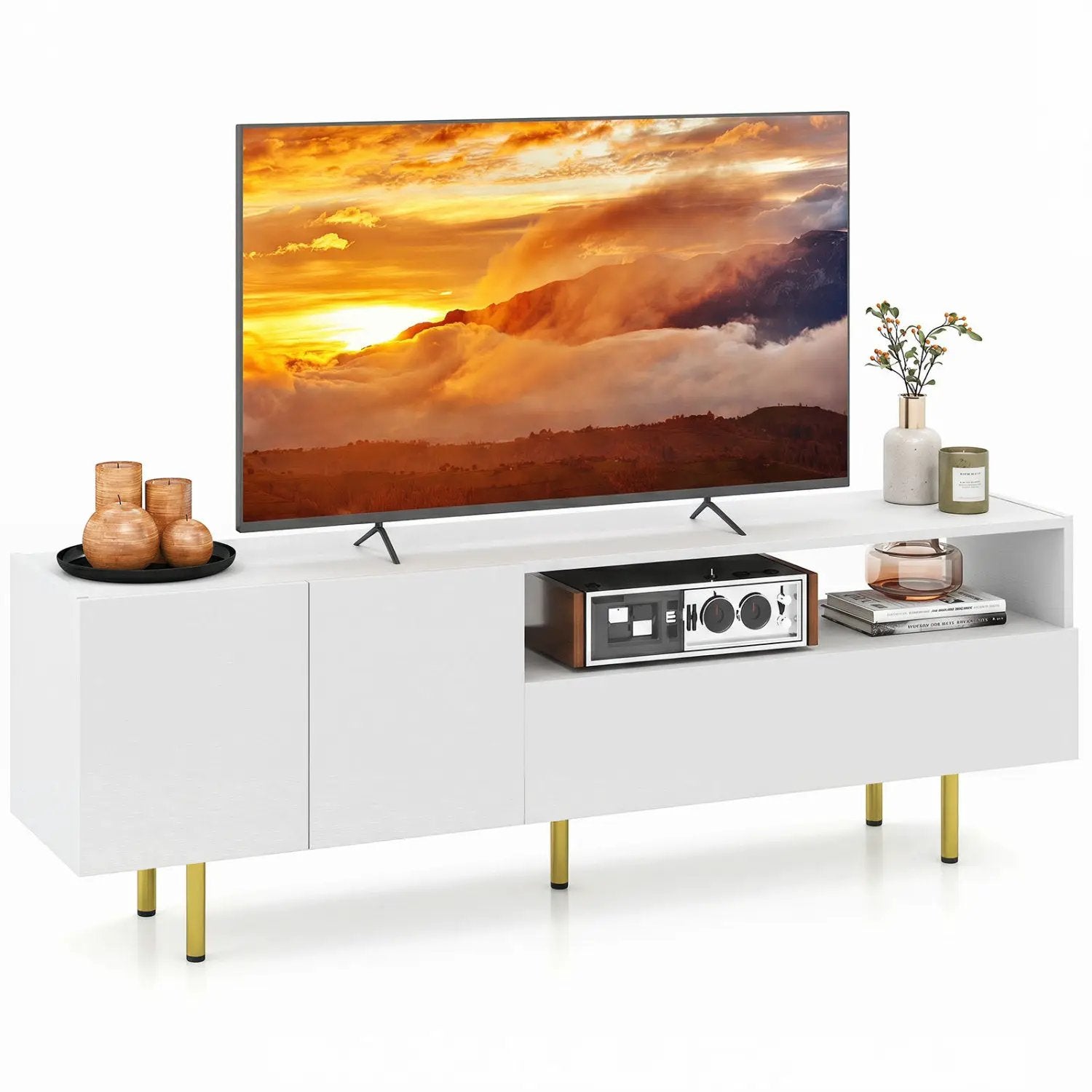 TV Stand for TVs up to 70" with Storage Cabinet and Metal Legs by DirectDeals
