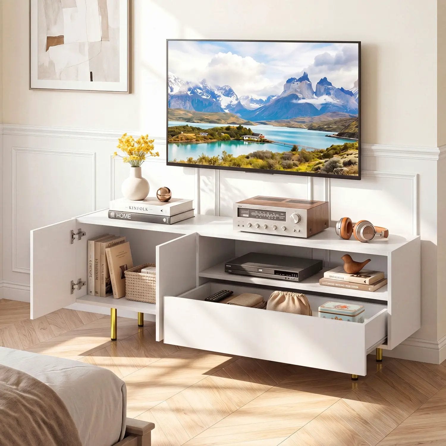 TV Stand for TVs up to 70" with Storage Cabinet and Metal Legs by DirectDeals
