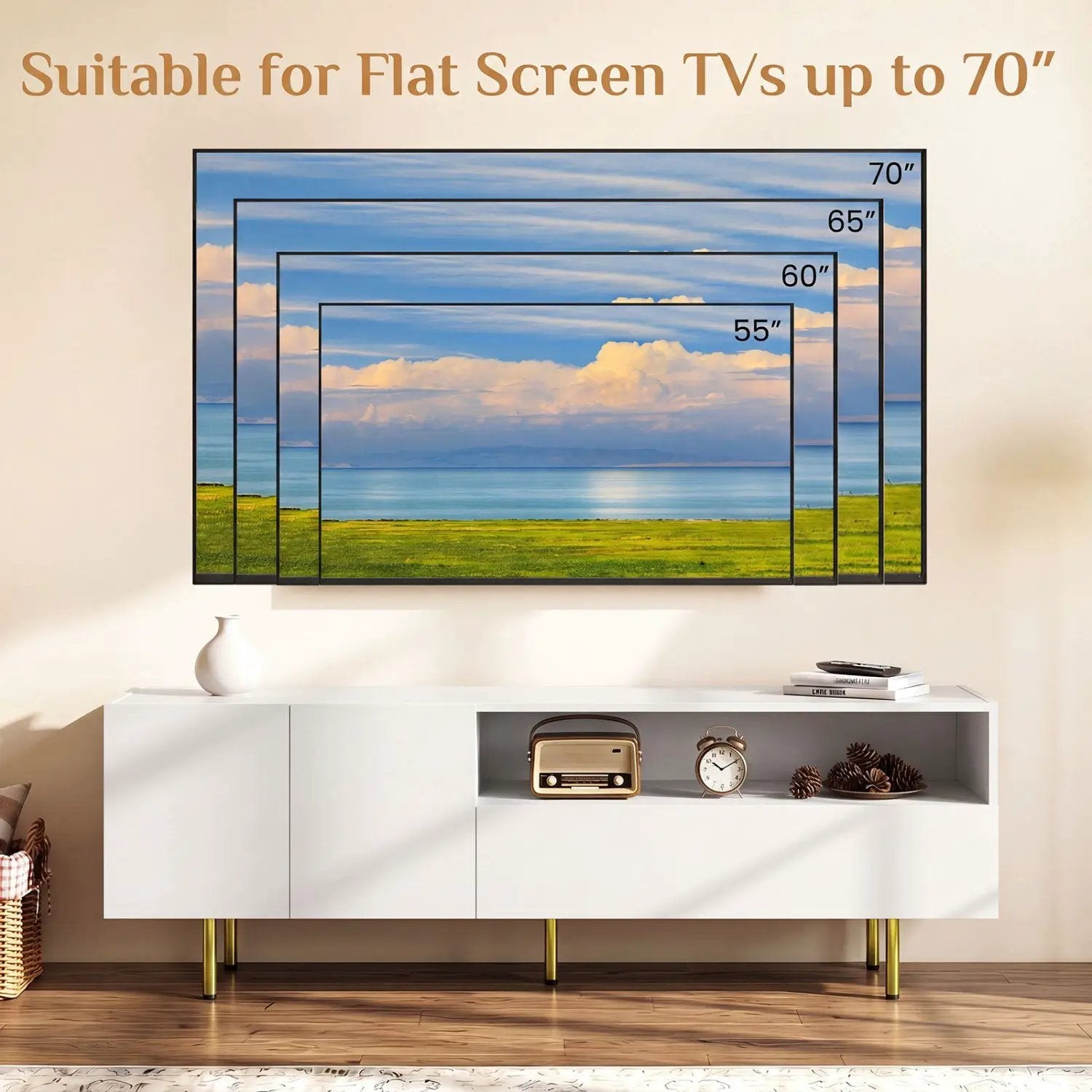 TV Stand for TVs up to 70" with Storage Cabinet and Metal Legs by DirectDeals
