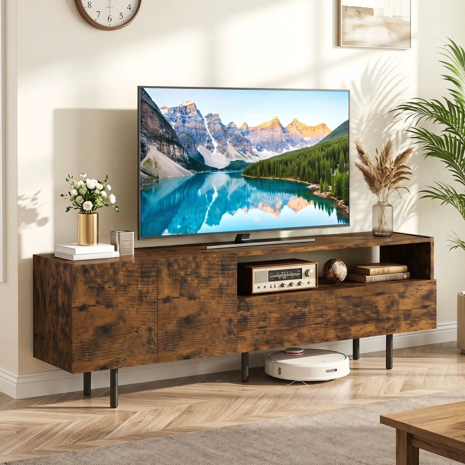 TV Stand for TVs up to 70" with Storage Cabinet and Metal Legs by DirectDeals