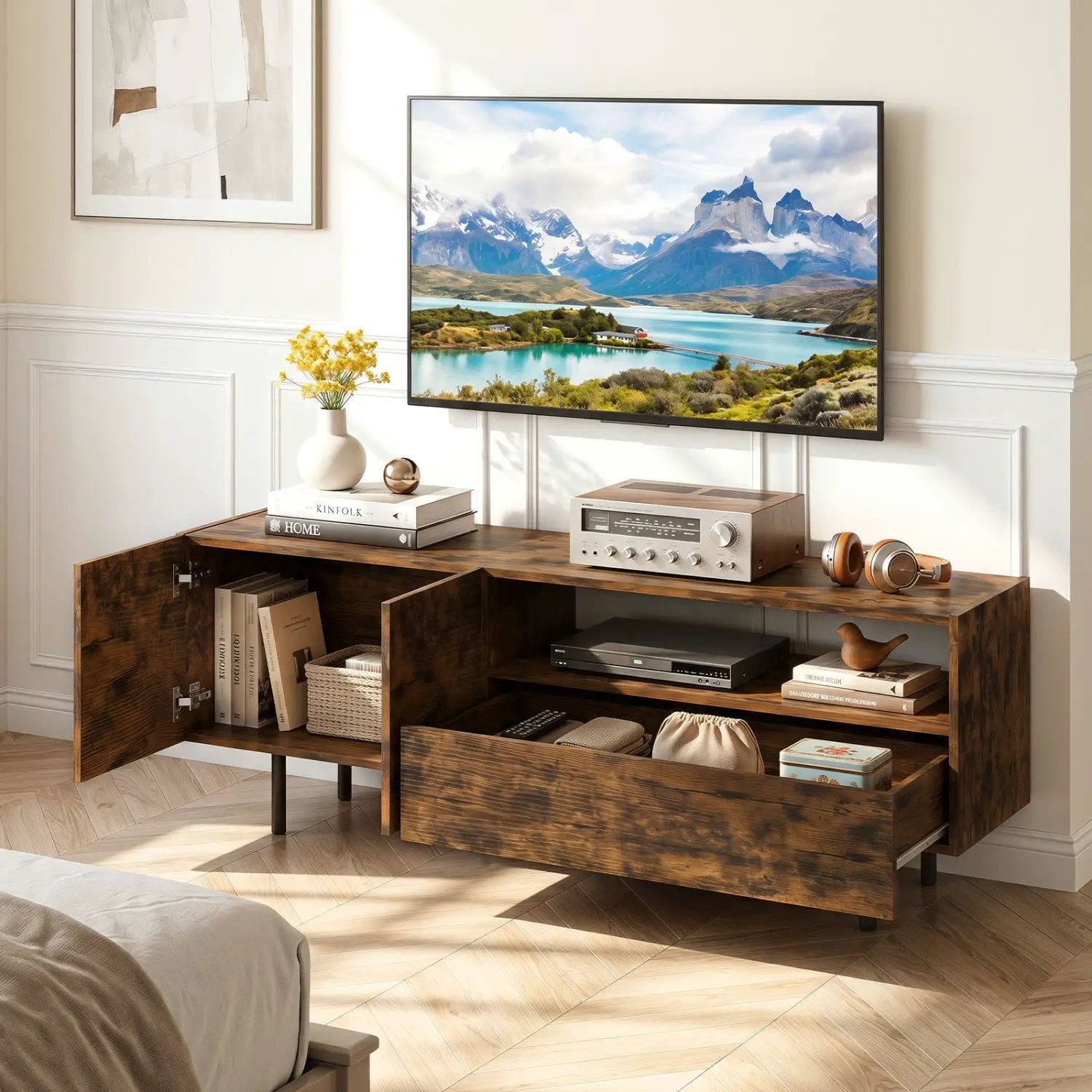 TV Stand for TVs up to 70" with Storage Cabinet and Metal Legs by DirectDeals