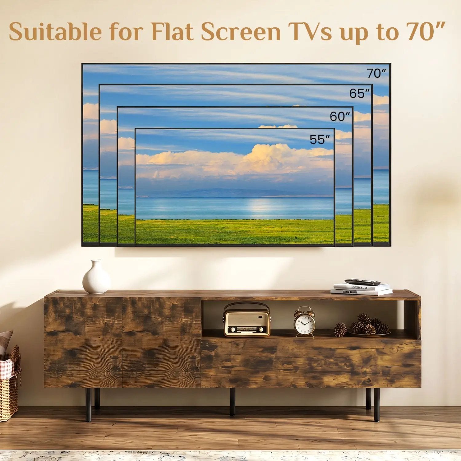 TV Stand for TVs up to 70" with Storage Cabinet and Metal Legs by DirectDeals