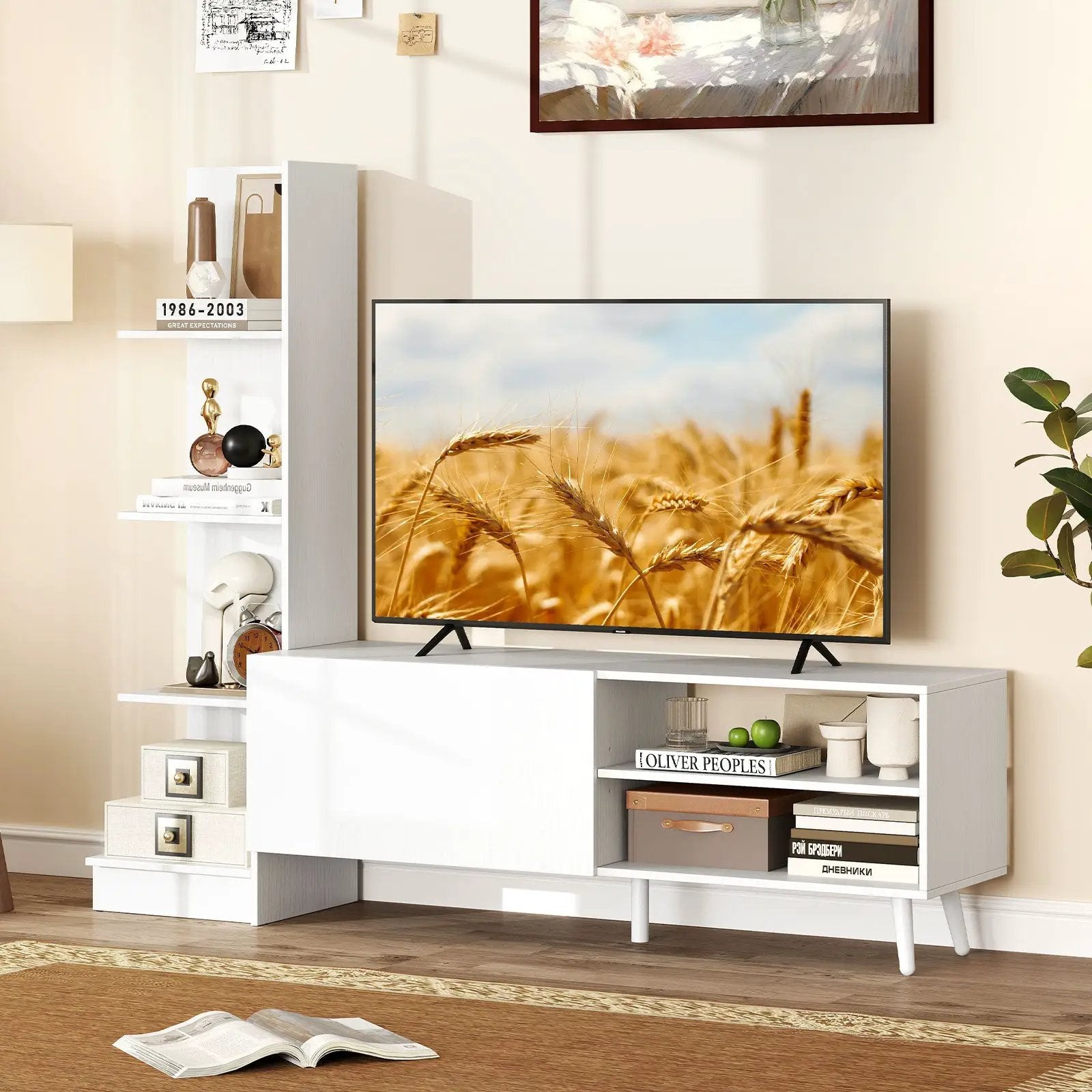 TV Stand for TVs up to 50 Inches Entertainment Center Modern Mid Century TV Cabinet-White by DirectDeals