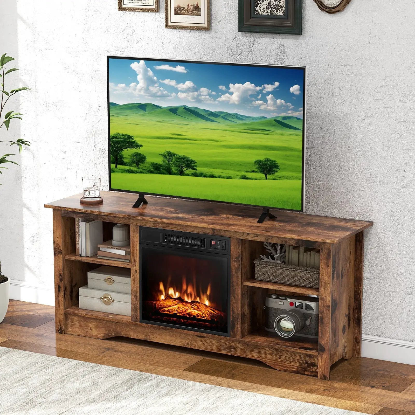 TV Stand for up to 65 Inch Flat Screen TVs with Adjustable Shelves for 18 Inch Electric Fireplace (Not Included) by DirectDeals