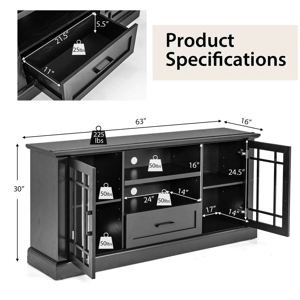 TV Stand for TVs up to 70 with Glass Doors Cubbies and Drawer, photo 5 of 10