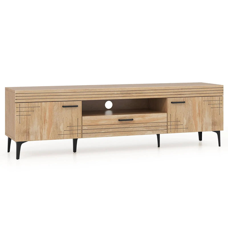 TV Stand with 2 Cabinets and Storage Drawer for 65 Inches TVs-Oak by DirectDeals