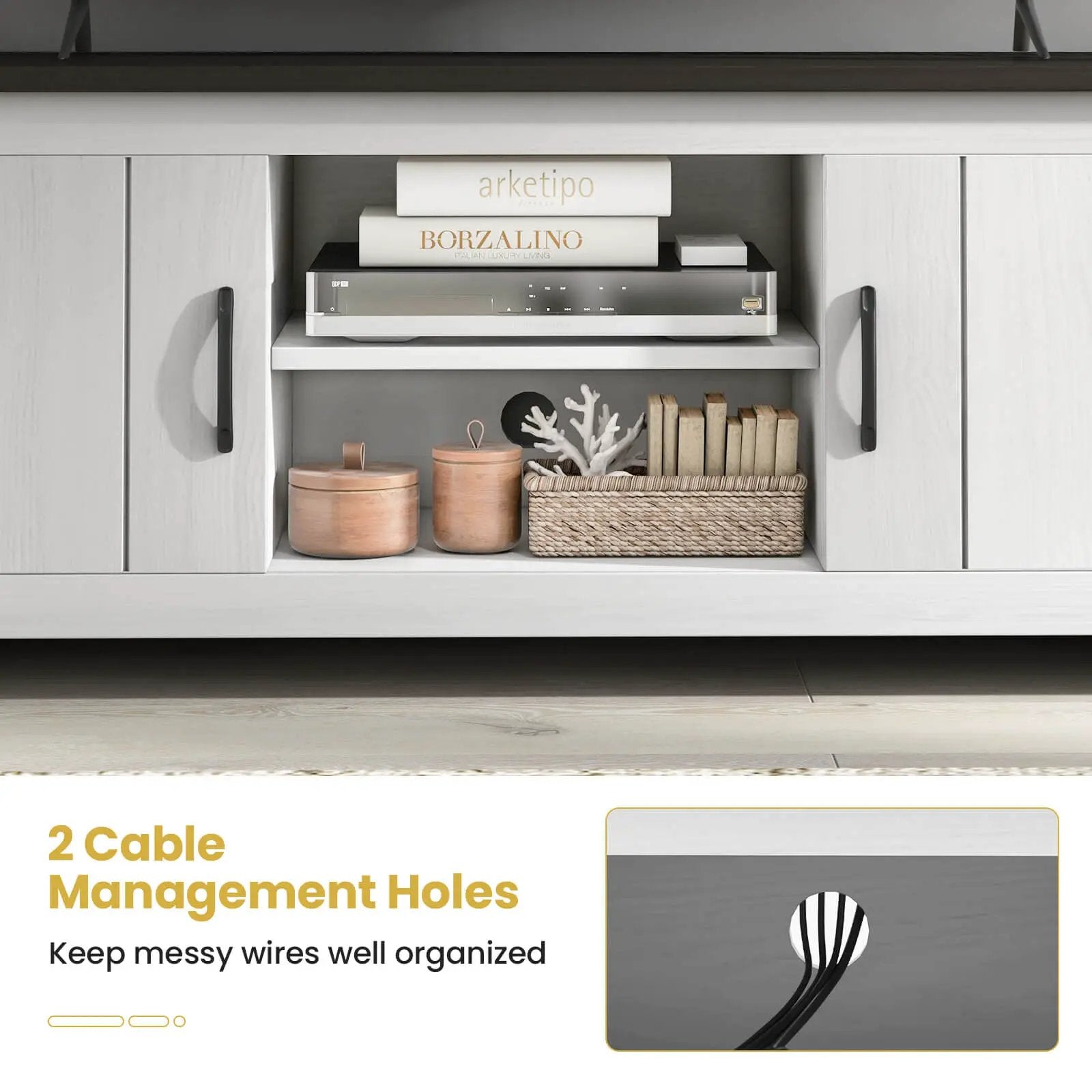 TV Stand with 2 Cabinets and Open Shelves for TVs up to 65 Inch by DirectDeals