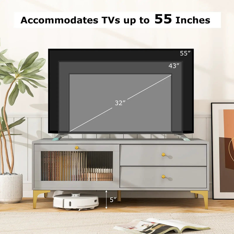 TV Stand with Compartment and Drawers for 55 Inch TV-Gray by DirectDeals
