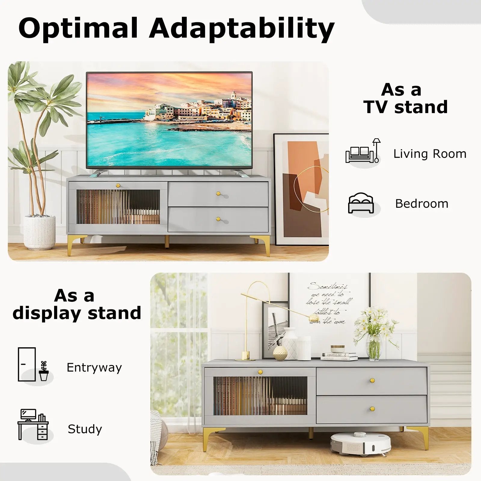TV Stand with Compartment and Drawers for 55 Inch TV-Gray by DirectDeals