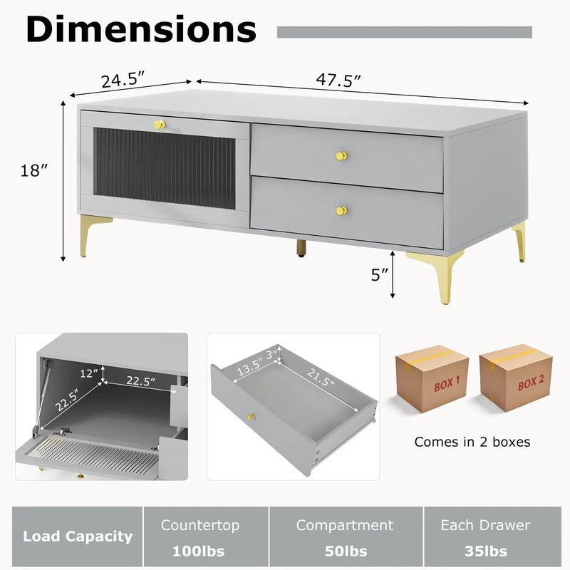 TV Stand with Compartment and Drawers for 55 Inch TV-Gray by DirectDeals